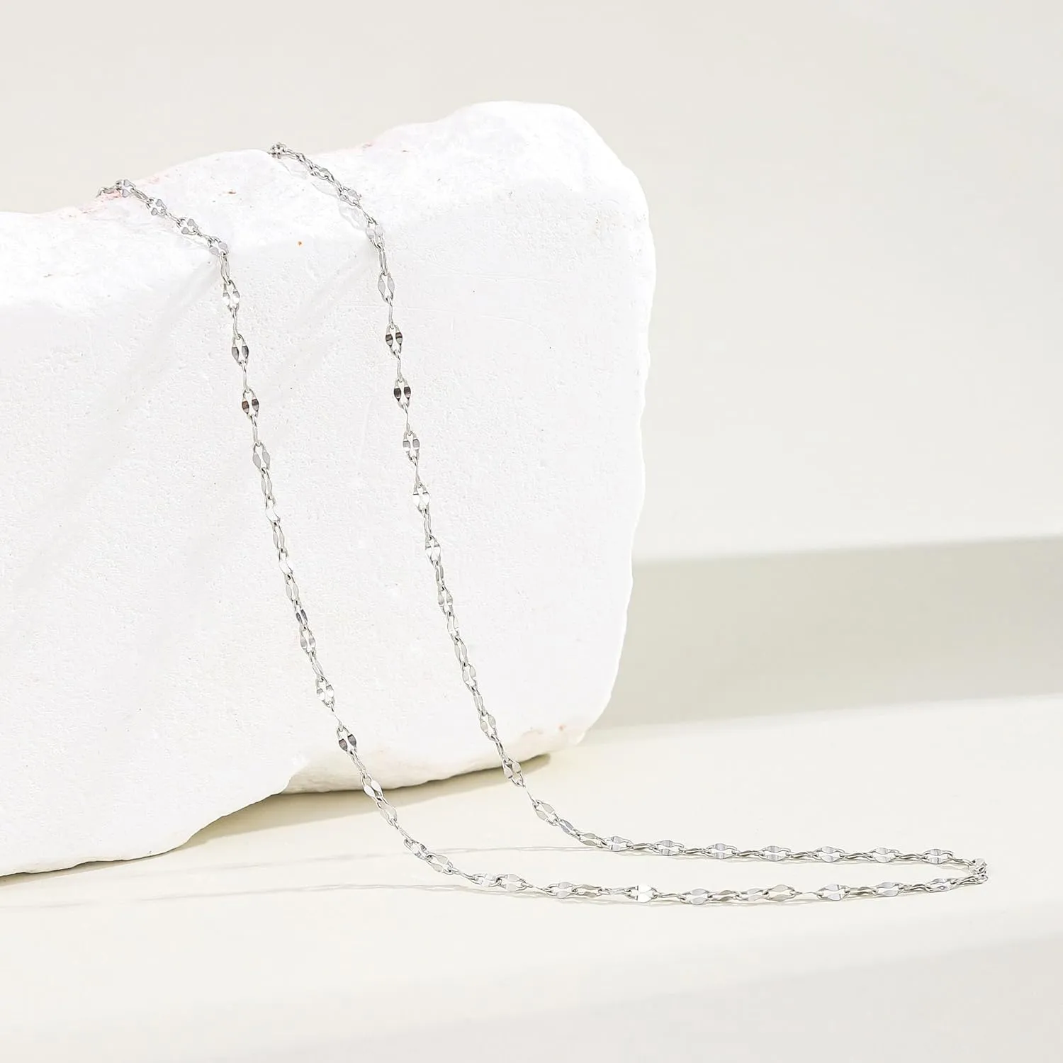 Silver necklace for women, Sterling Silver necklaces, Silver Plated Herringbone Box Curb Adjustable Link Chain Necklaces for Women Gift