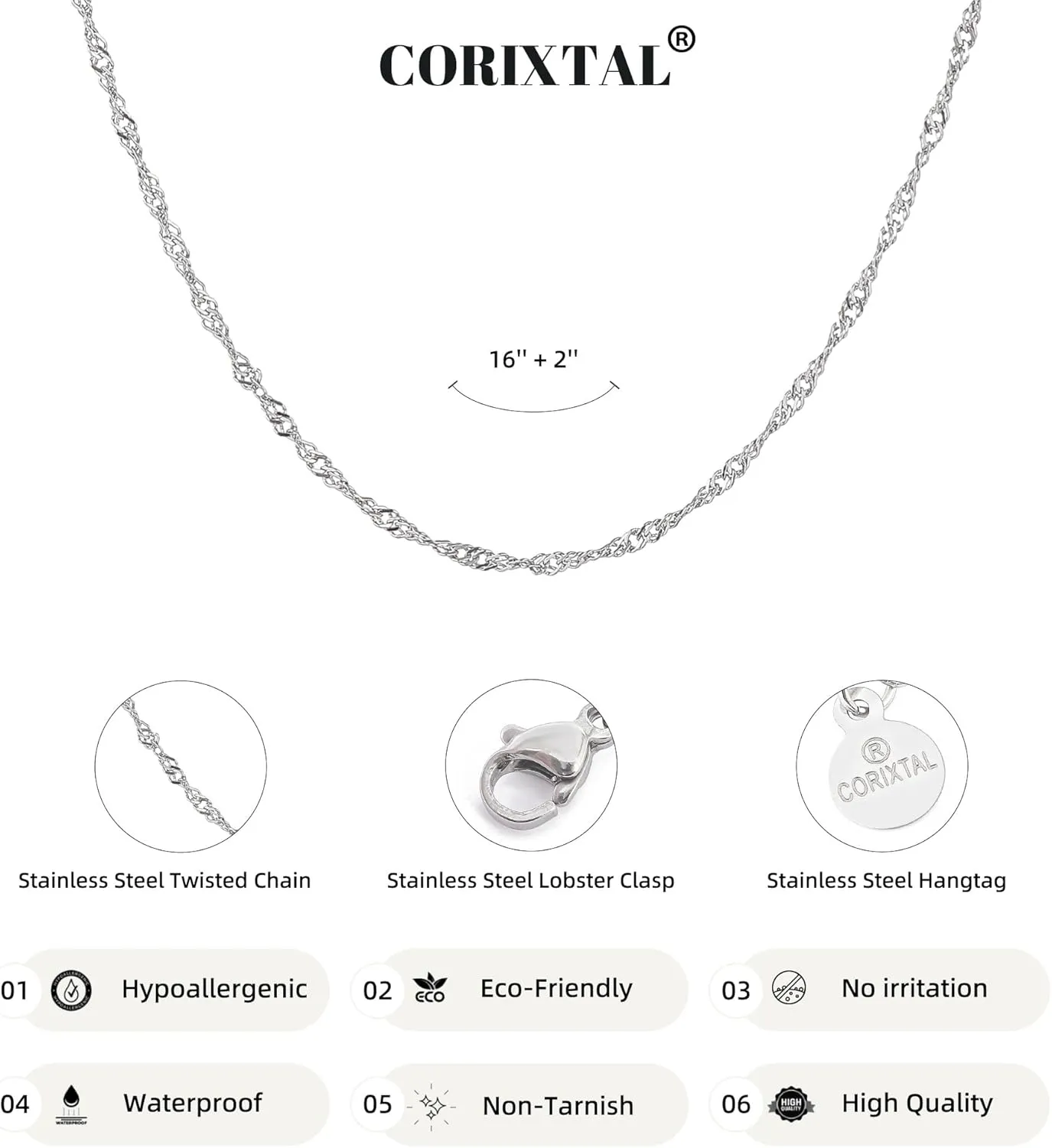 Silver necklace for women, Sterling Silver necklaces, Silver Plated Herringbone Box Curb Adjustable Link Chain Necklaces for Women Gift
