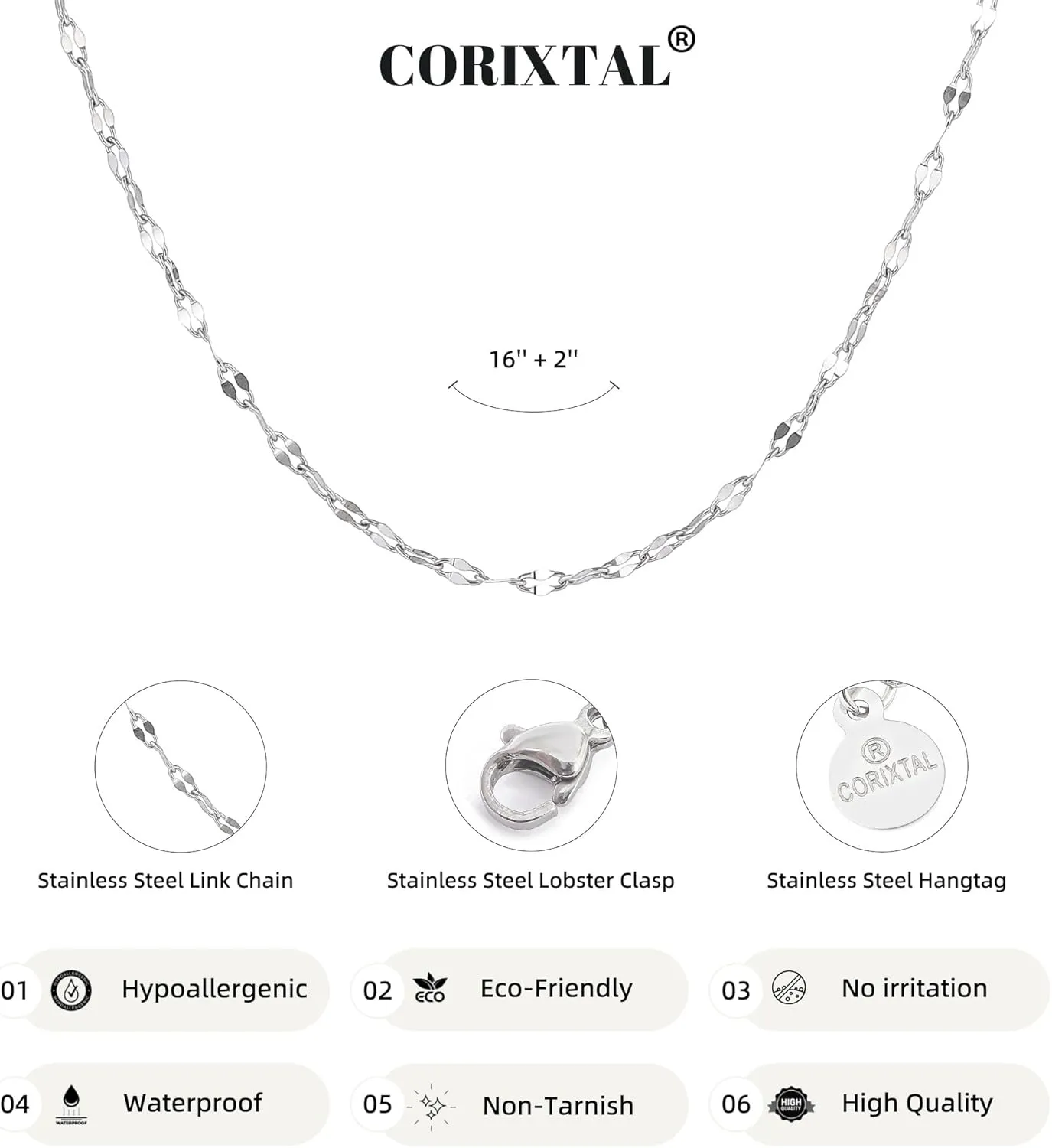 Silver necklace for women, Sterling Silver necklaces, Silver Plated Herringbone Box Curb Adjustable Link Chain Necklaces for Women Gift