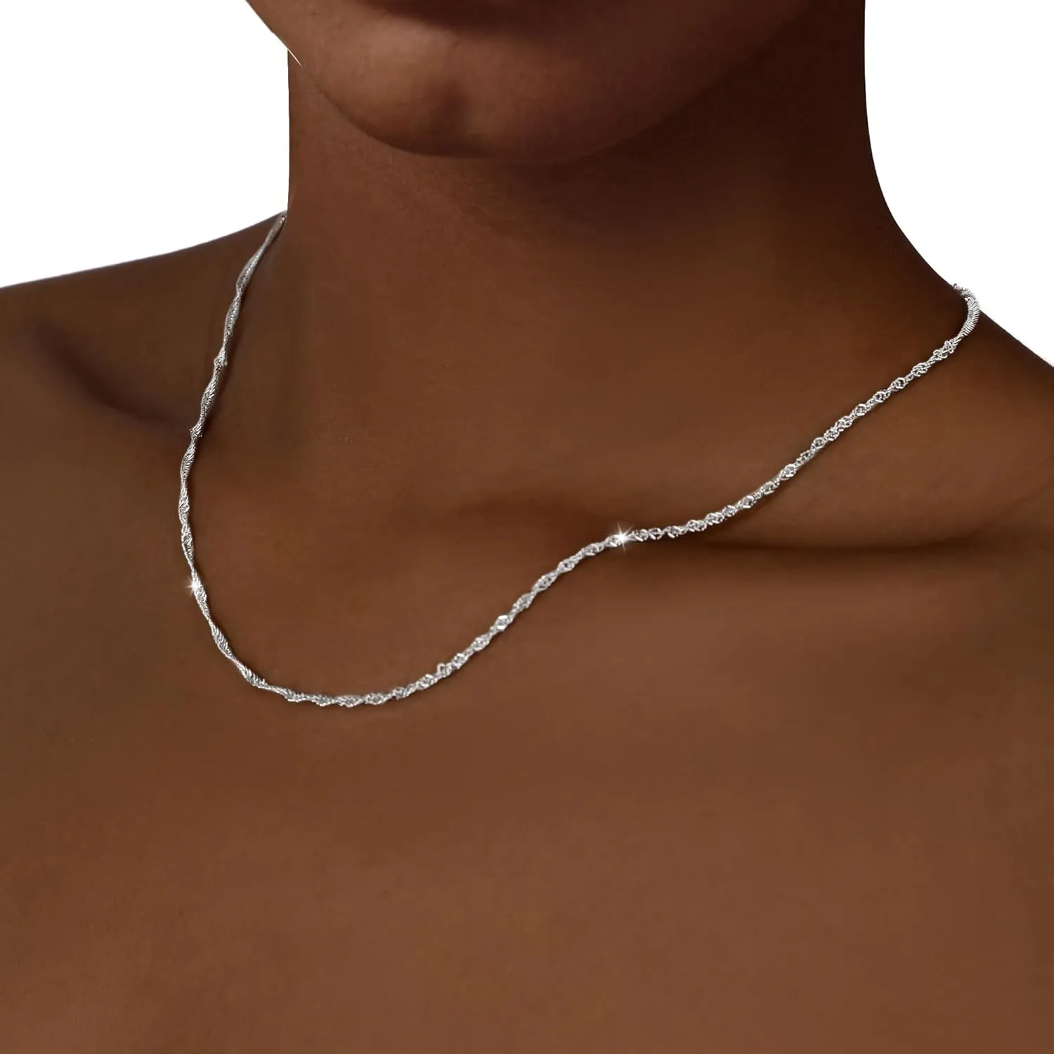 Silver necklace for women, Sterling Silver necklaces, Silver Plated Herringbone Box Curb Adjustable Link Chain Necklaces for Women Gift