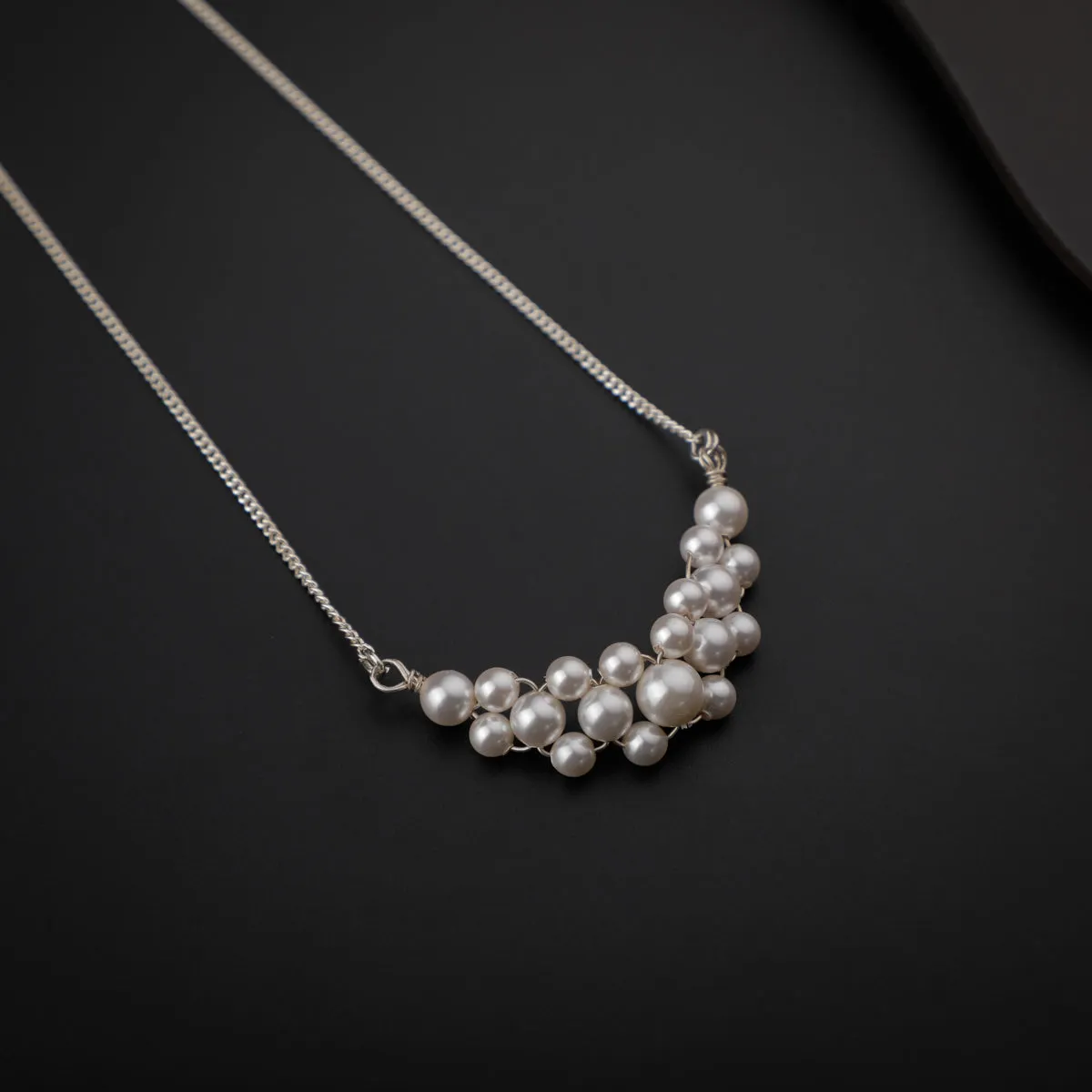 Silver Necklace with Beaded Pearls