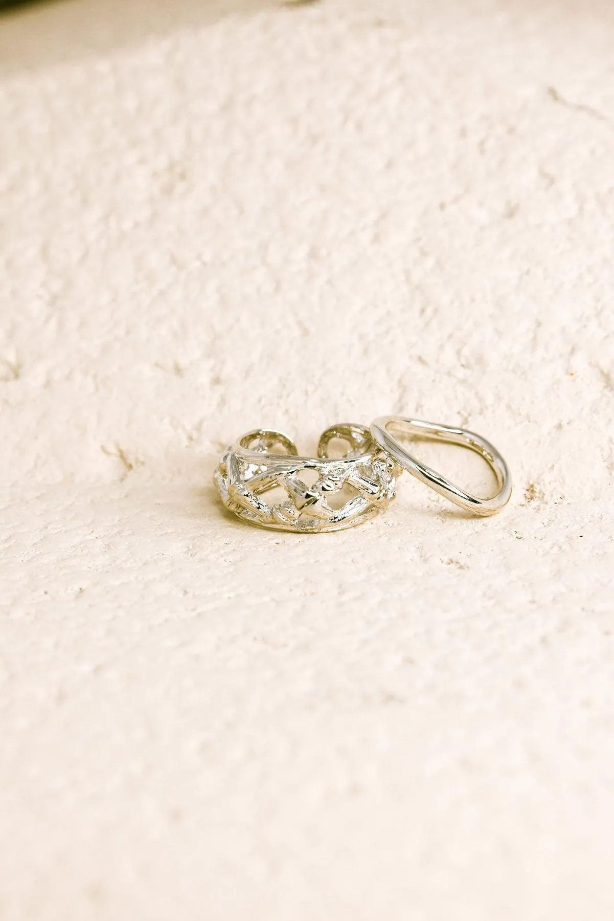 Silver Nest Texture Two Piece Ring Set