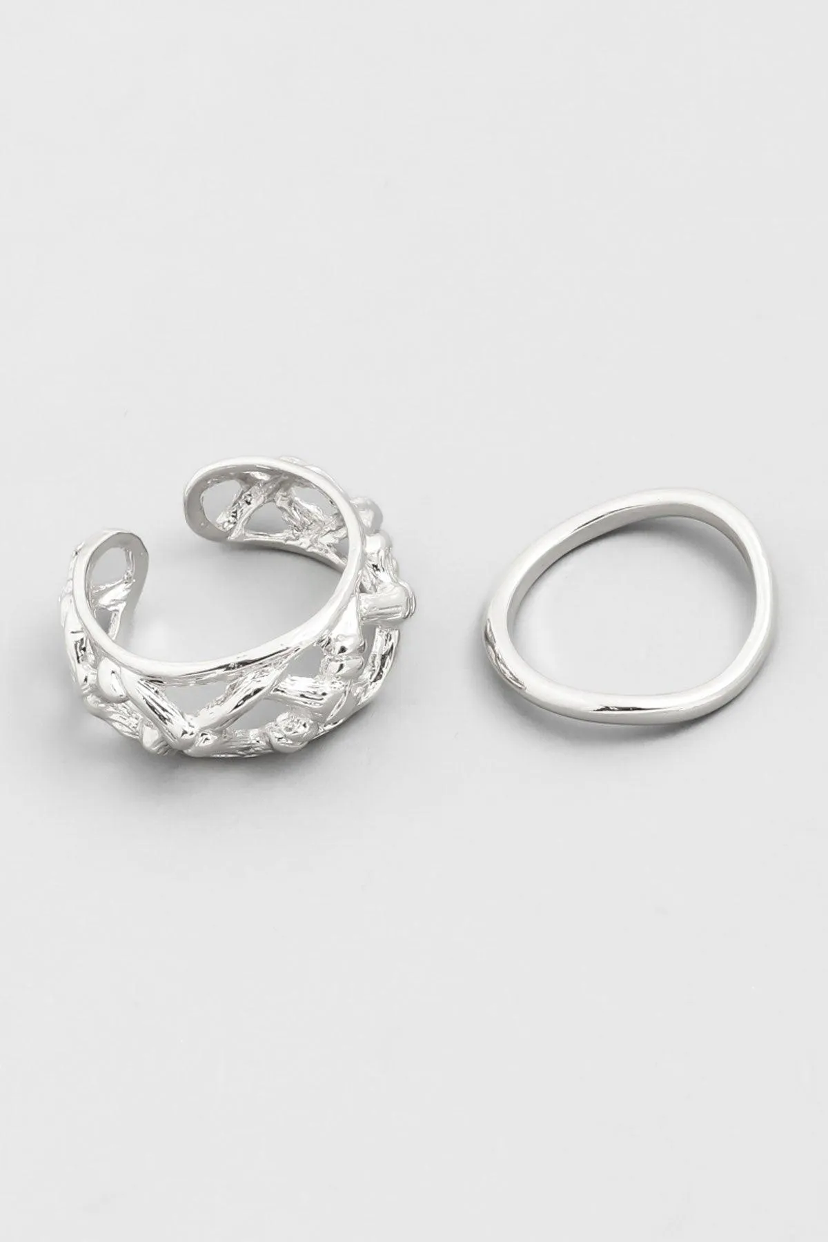 Silver Nest Texture Two Piece Ring Set