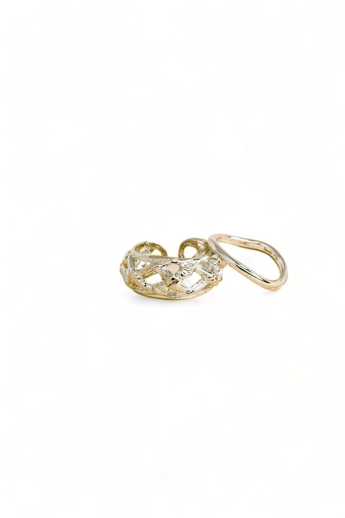 Silver Nest Texture Two Piece Ring Set