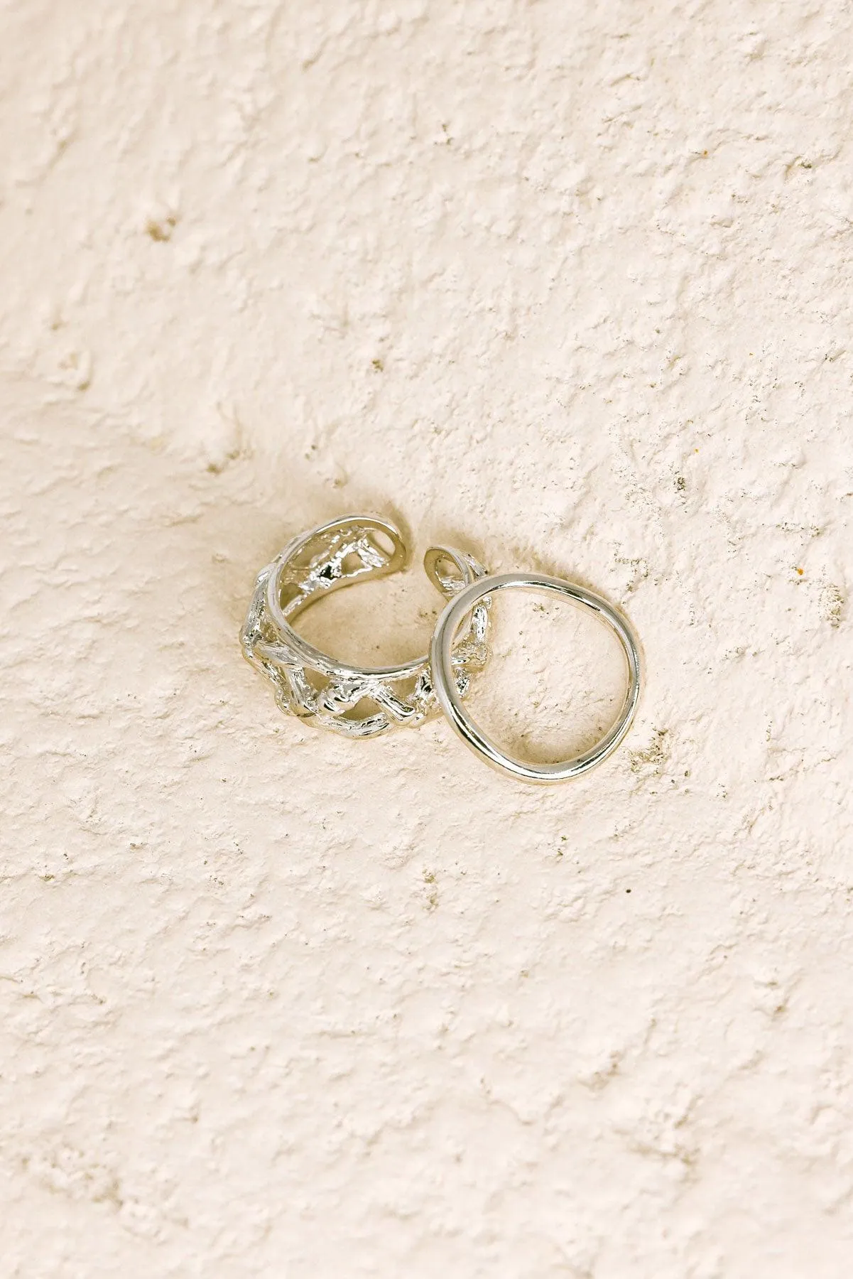 Silver Nest Texture Two Piece Ring Set