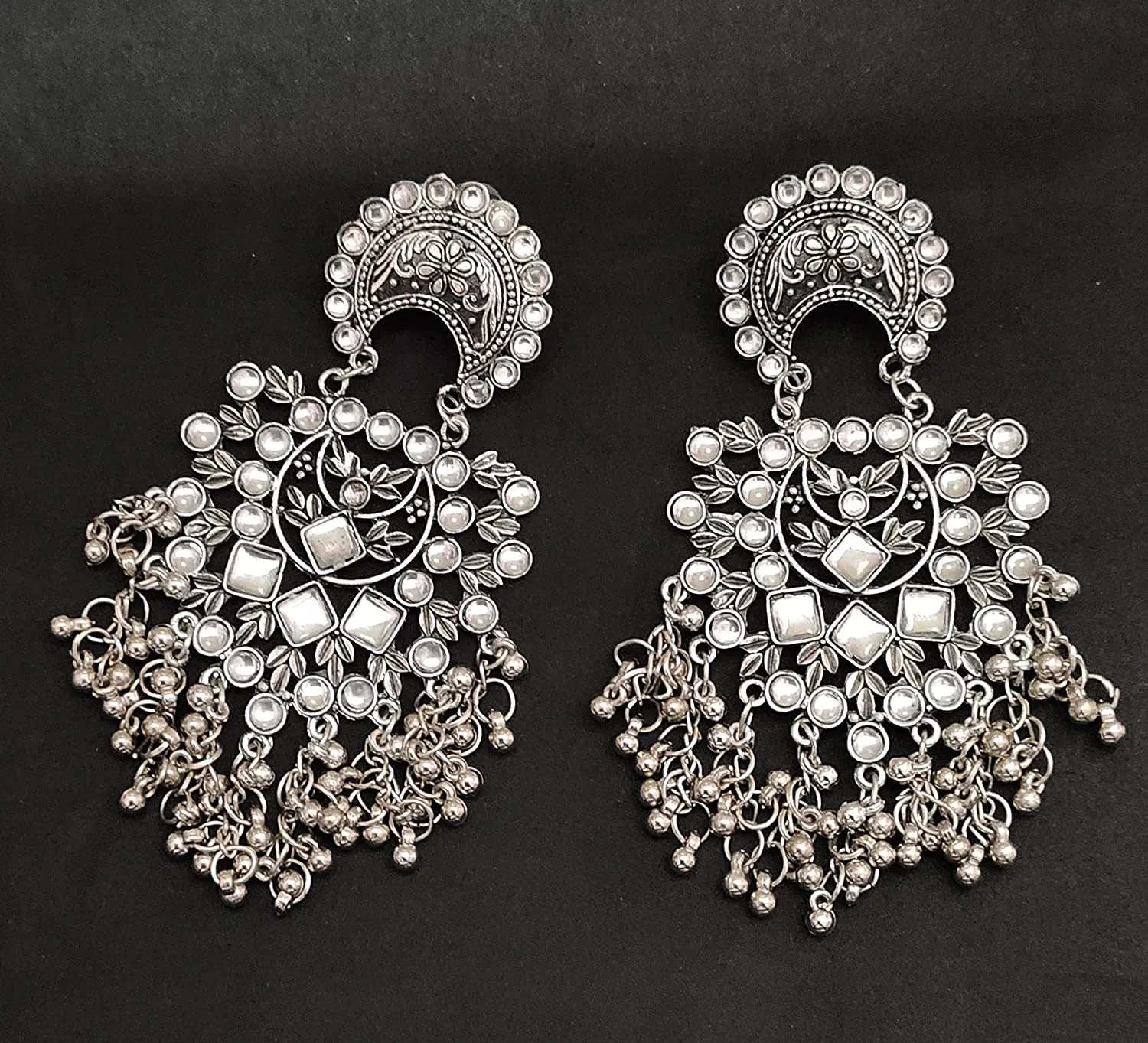 Silver Oxidised Chandbali Danglers Fashionable Women & Girls