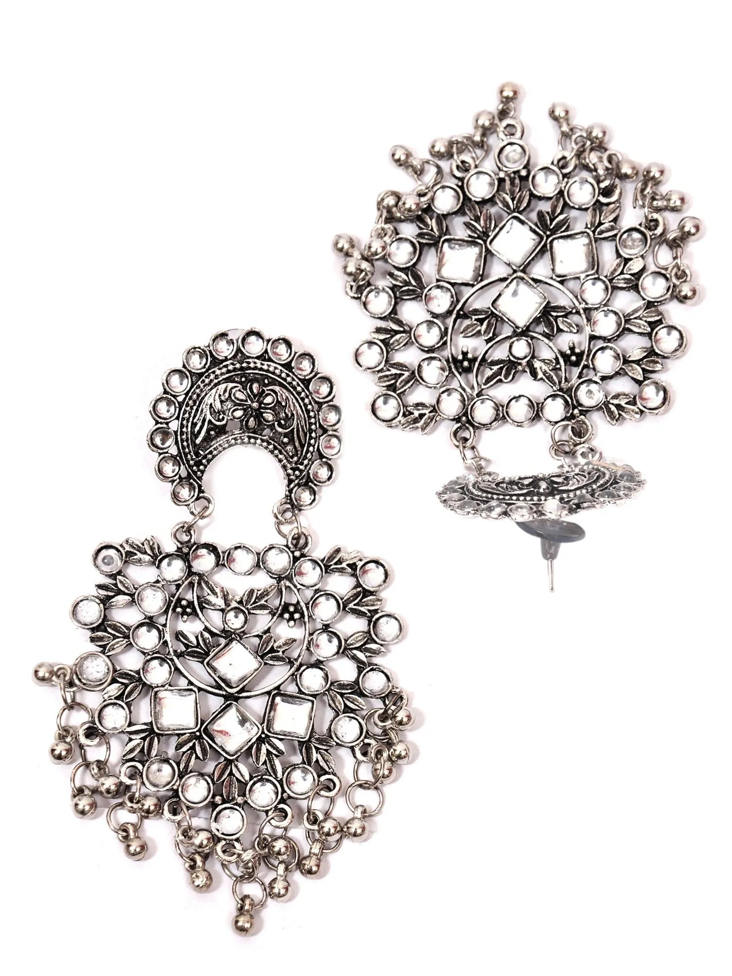 Silver Oxidised Chandbali Danglers Fashionable Women & Girls