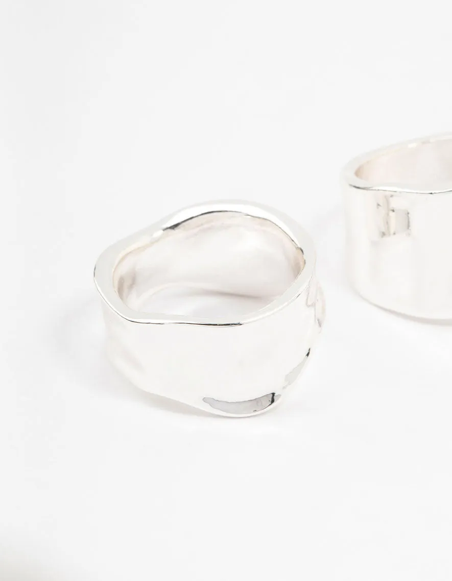 Silver Plated Molten Large Rings 2-Pack