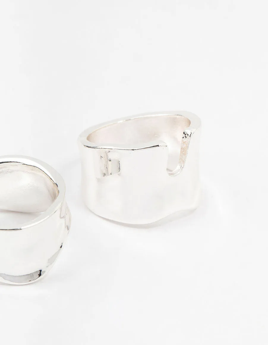 Silver Plated Molten Large Rings 2-Pack