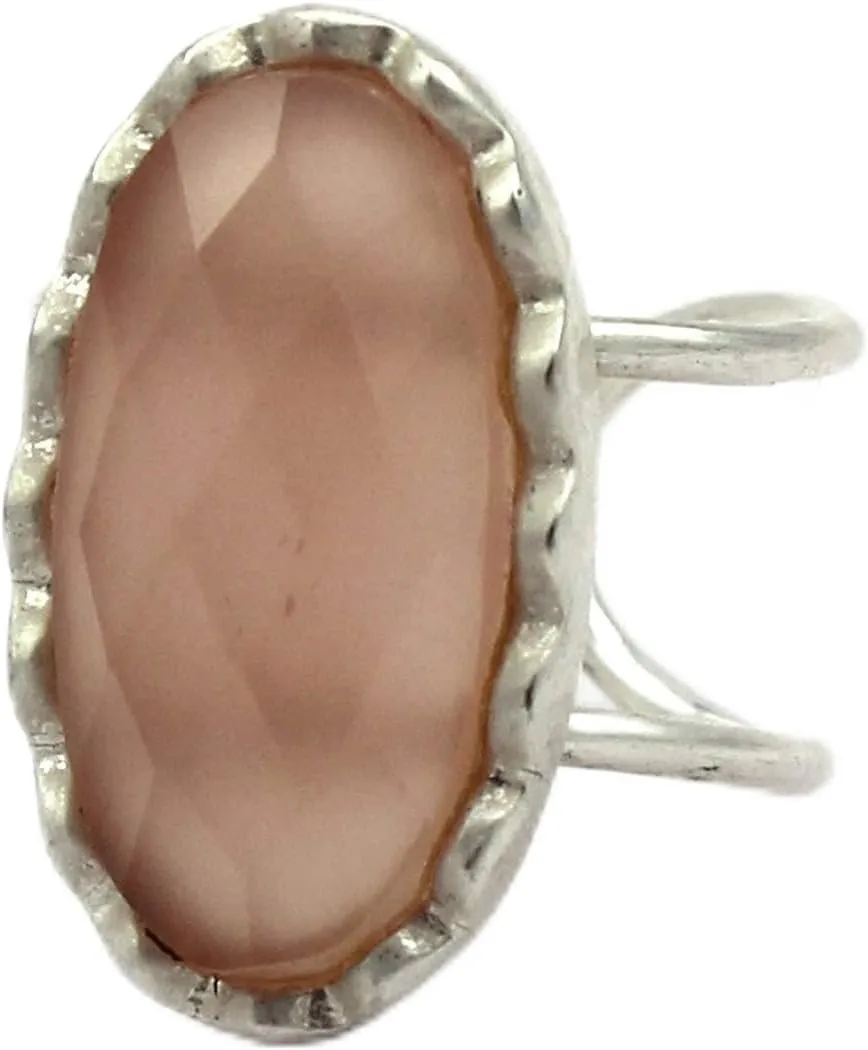 Silver Plated Pink Chalcedony Oval Shape Adjustable Rings Gemstone Single Stone Handmade Rings Jewelry