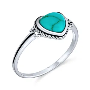 Silver Ring with Blue Stabilized Turquoise Heart Sterling December Birthstone