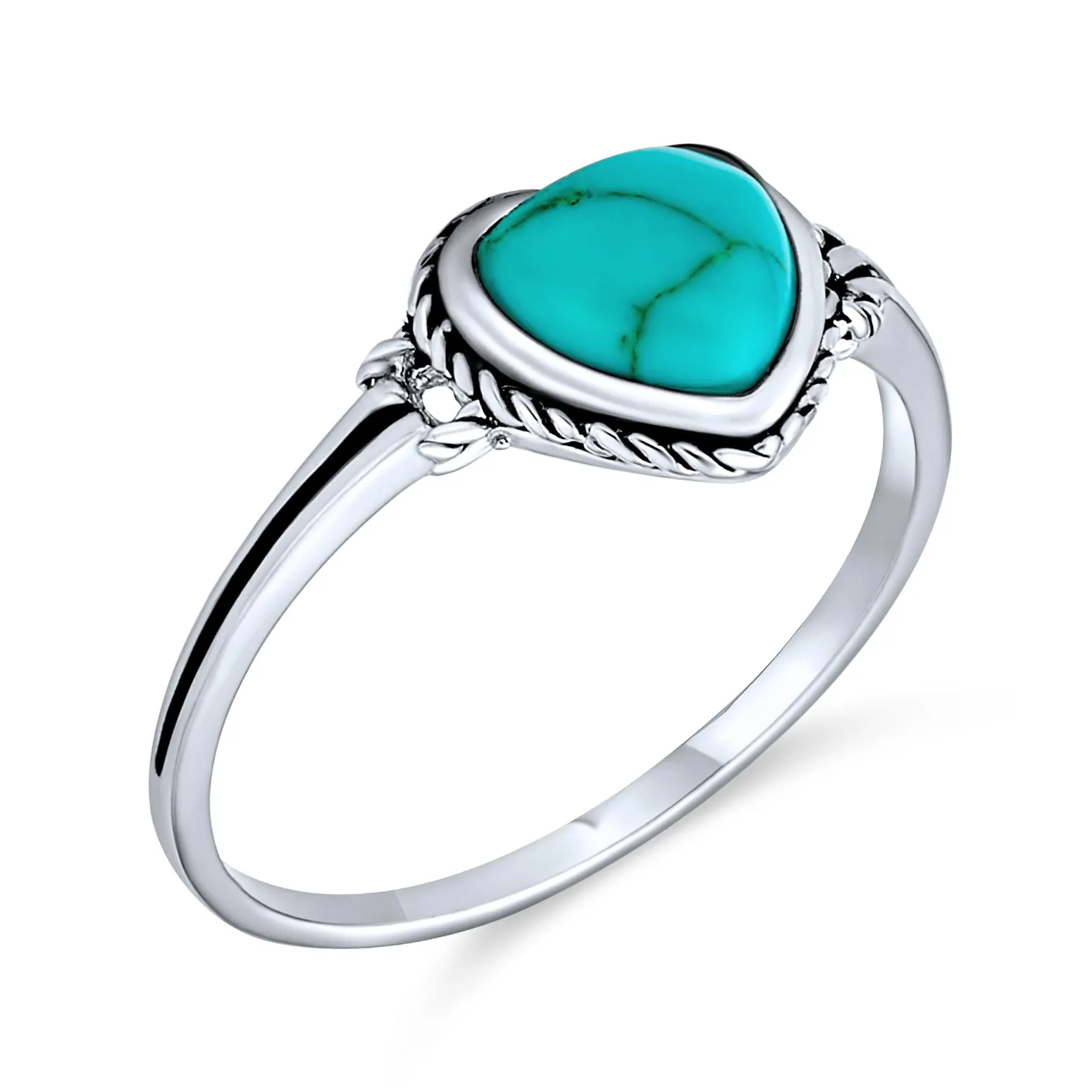 Silver Ring with Blue Stabilized Turquoise Heart Sterling December Birthstone