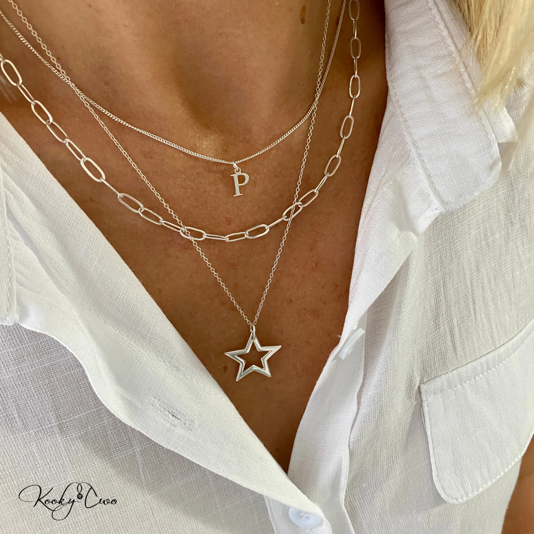 Silver Trio Initial Necklace Layering Set