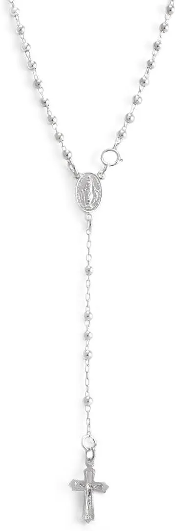 Silverly 925 Solid Silver Rosary Beads Catholic Jewellery 44 cm - Virgin Mary Crucifix Beaded Necklaces - Sterling Silver Chain Cross Necklace Men - Christian Gifts for Women - Gothic Accessories