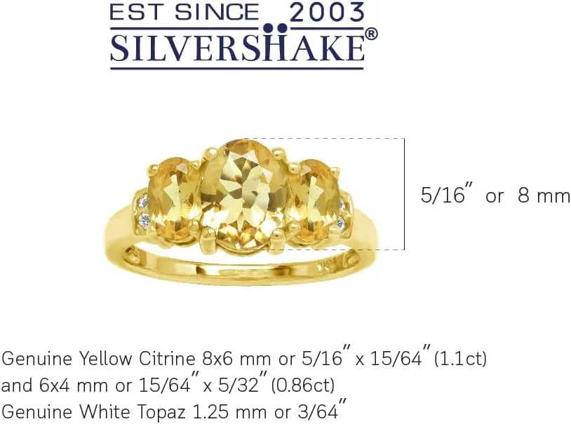 Silvershake 3-Stone Oval Shape Birthstone Gemstone White Gold Plated or Yellow Gold Plated 925 Sterling Silver Classic Statement Ring Jewelry for Women
