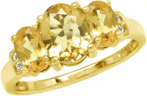 Silvershake 3-Stone Oval Shape Birthstone Gemstone White Gold Plated or Yellow Gold Plated 925 Sterling Silver Classic Statement Ring Jewelry for Women