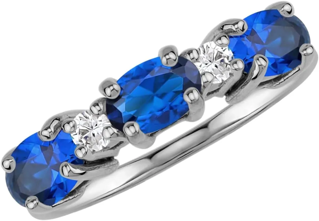 Silvershake 3 Stone White Gold Plated 925 Sterling Silver Ring