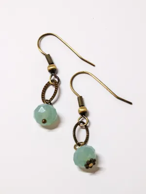 Simple aqua color drop earrings on brass