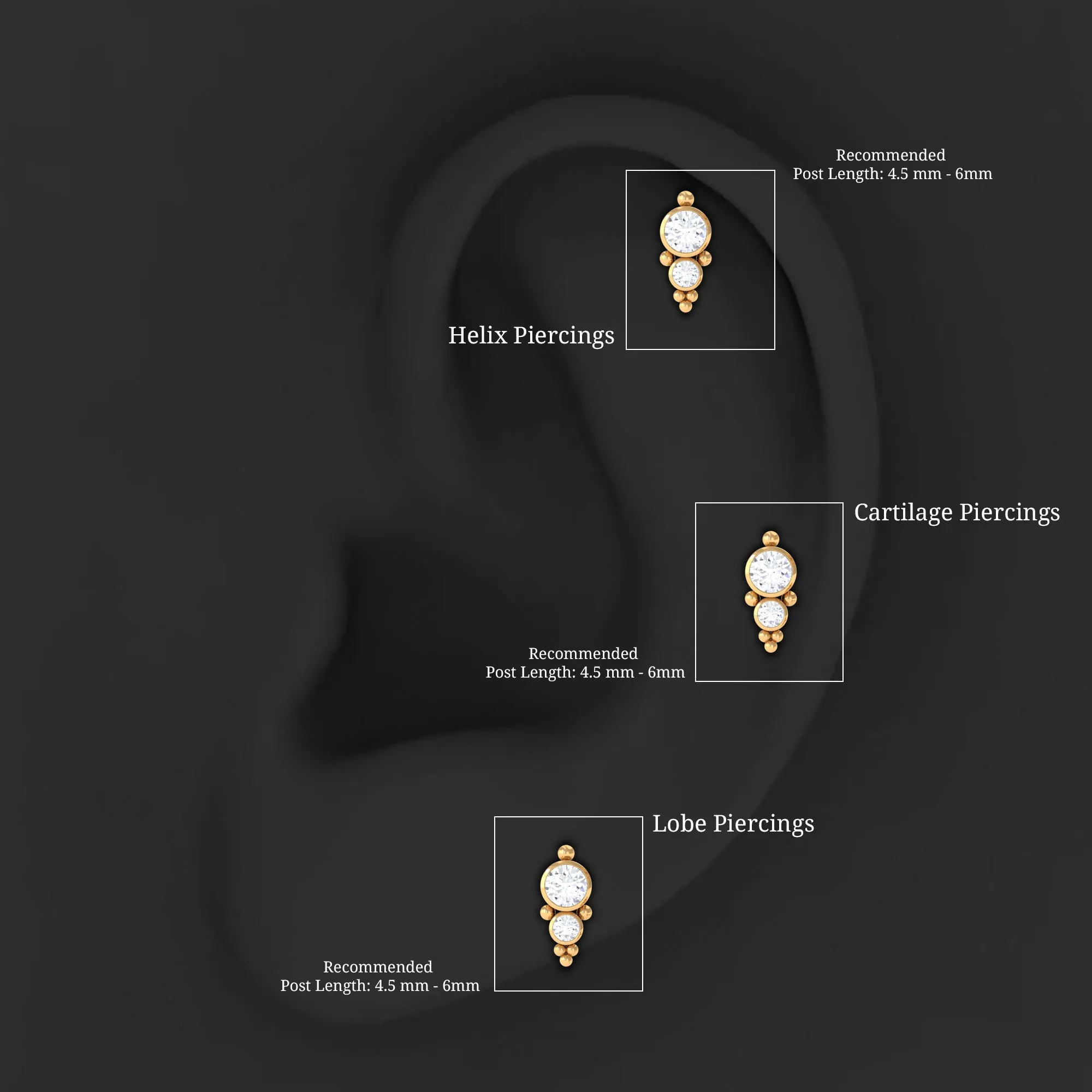 Simple Bezel Set Moissanite Two Stone Tragus Earring