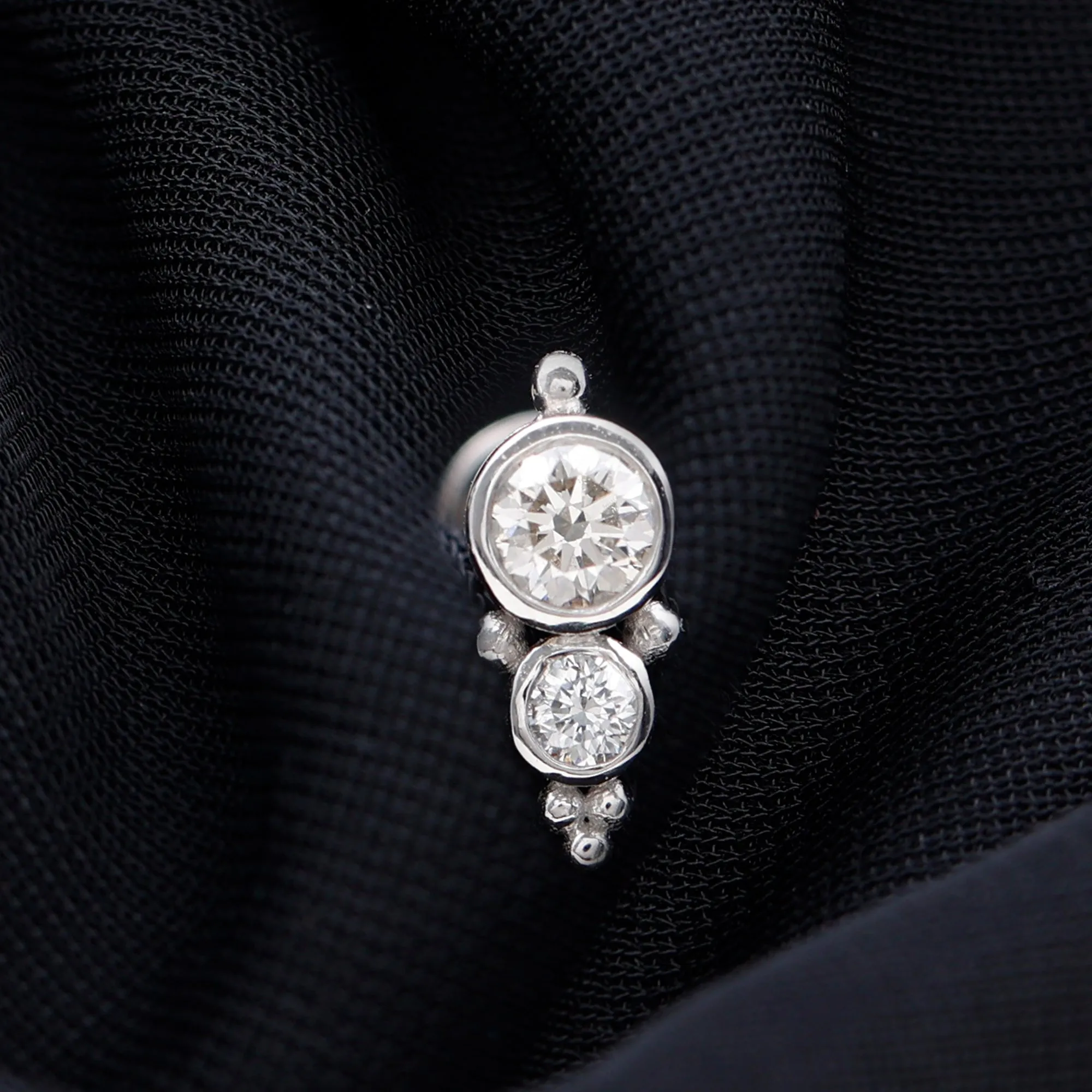 Simple Bezel Set Moissanite Two Stone Tragus Earring
