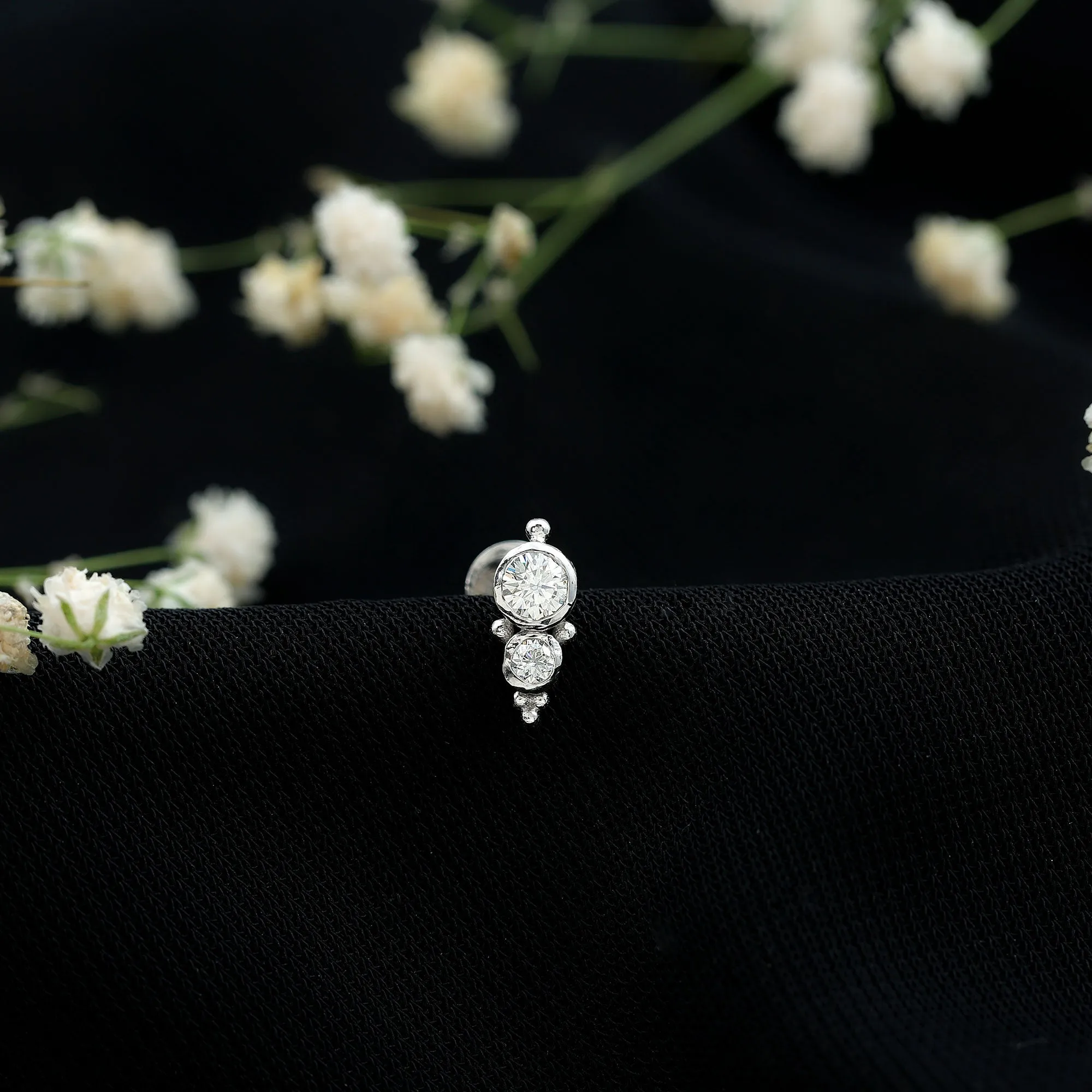 Simple Bezel Set Moissanite Two Stone Tragus Earring