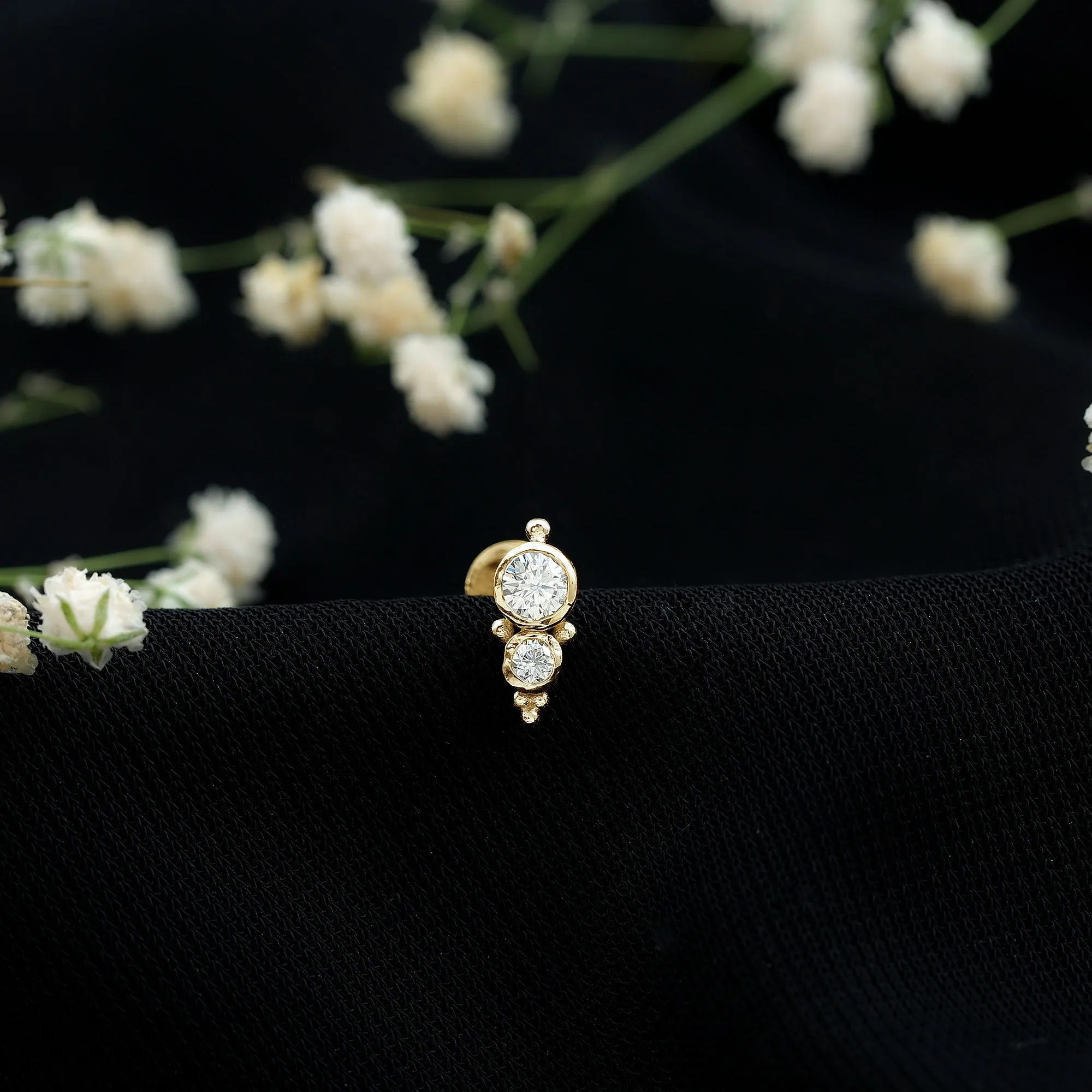 Simple Bezel Set Moissanite Two Stone Tragus Earring