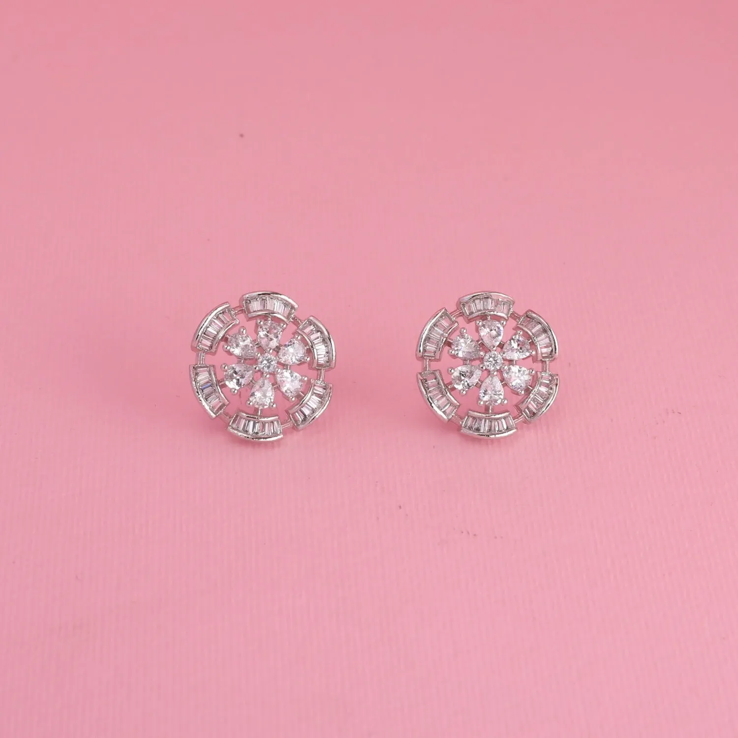 Simple Floral CZ Stud Earrings