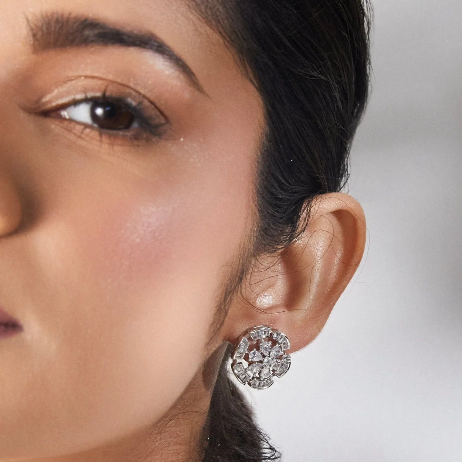 Simple Floral CZ Stud Earrings