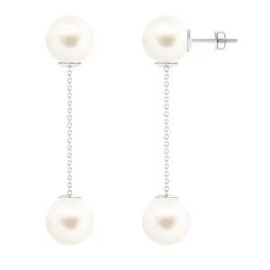 Simple Freshwater Pearl Two Stone Dangle Earrings