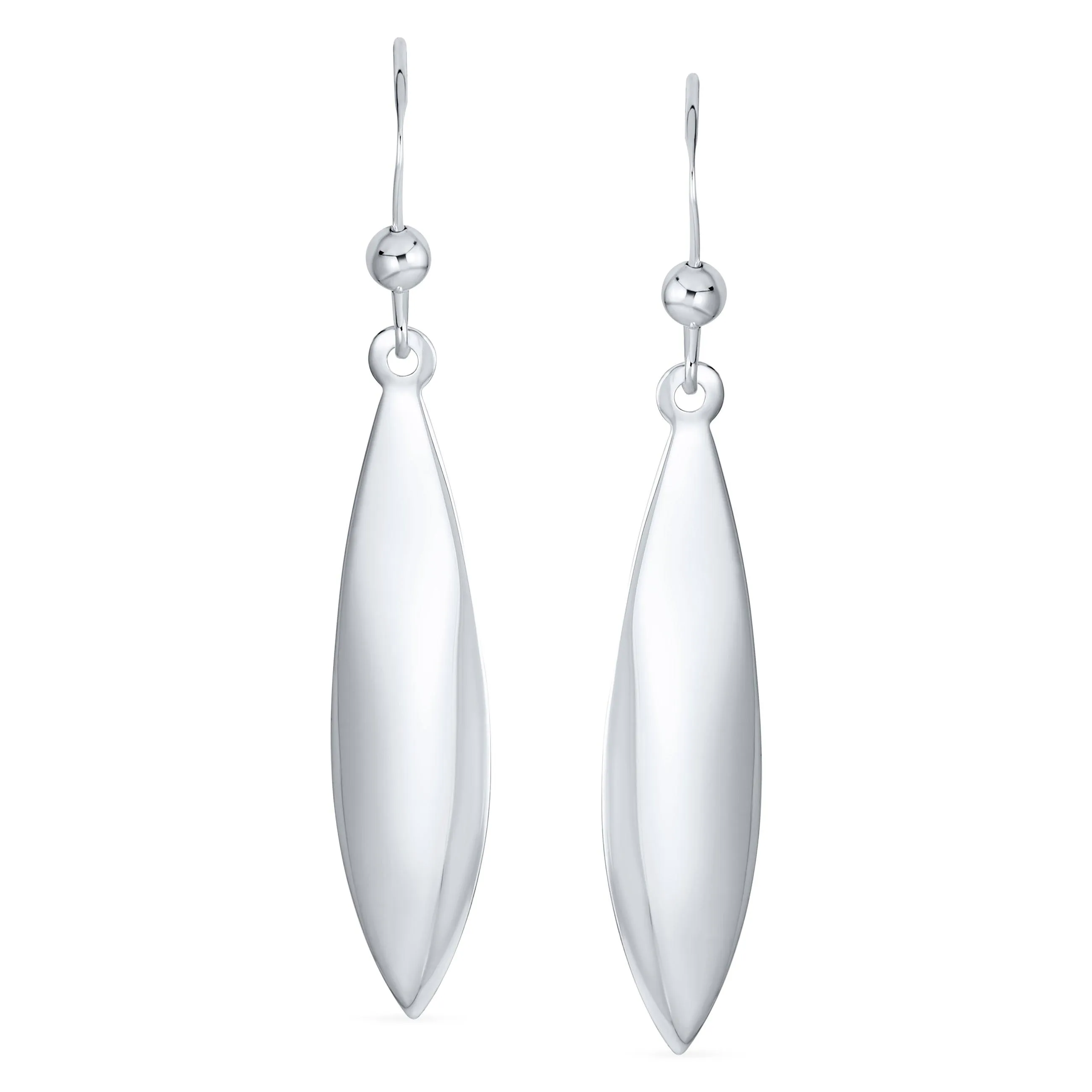 Simple Lightweight Geometric Rhombus Leaf Dangle Earrings Sterling Silver Jewelry