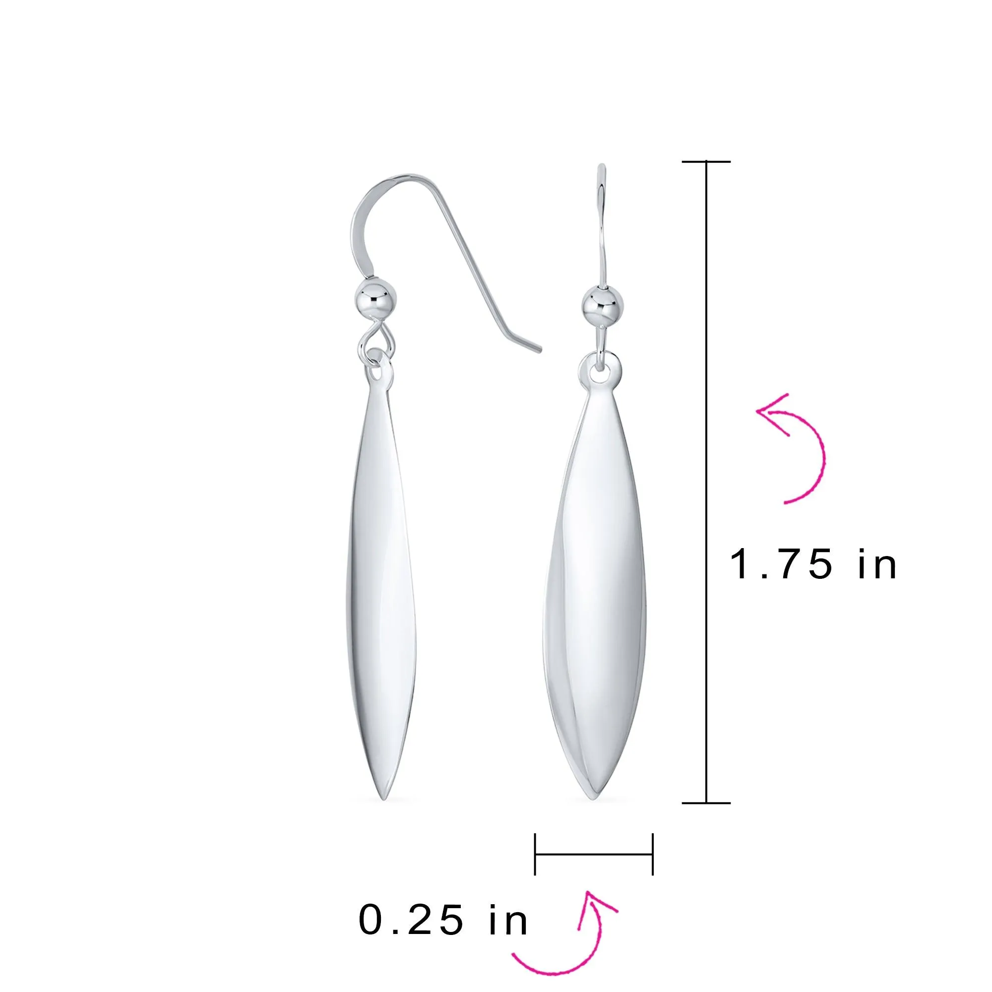Simple Lightweight Geometric Rhombus Leaf Dangle Earrings Sterling Silver Jewelry