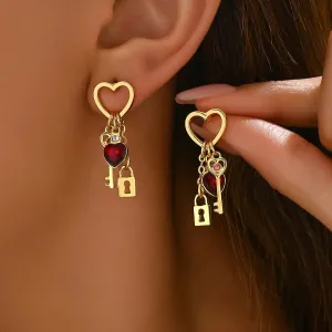 Simple Love Diamond Lock Earrings