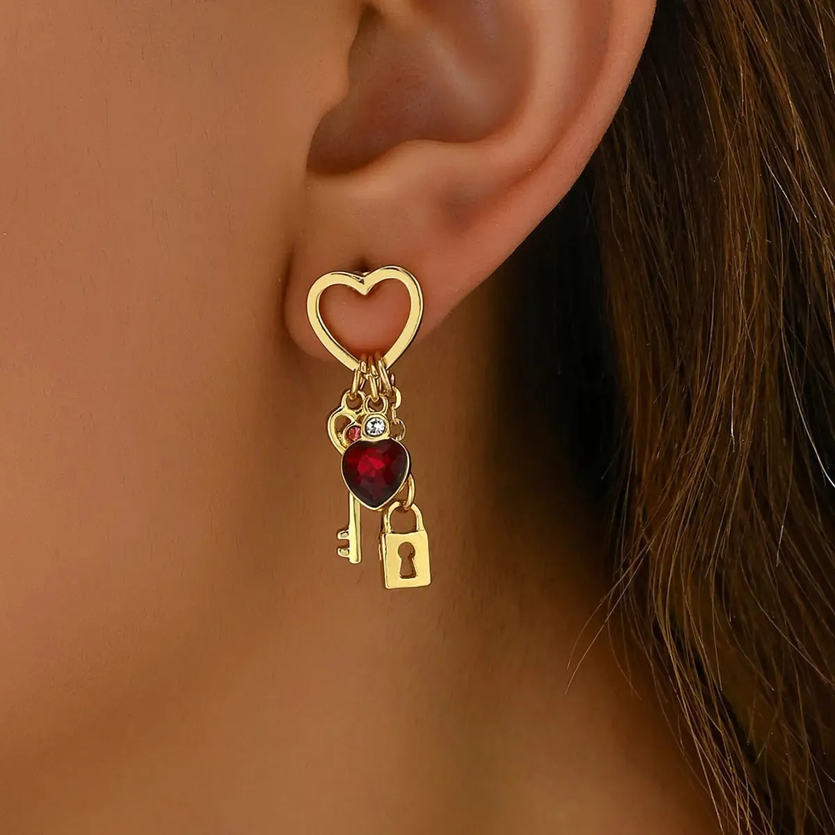 Simple Love Diamond Lock Earrings
