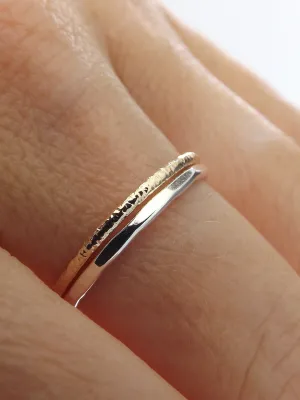 Simple Stacking Set,Mixed Metals Ring Set,Textured Rings,Faceted Ring,Boho Ring Set,Stacking Rings,Boho Chic,Yellow Gold filled and Sterling