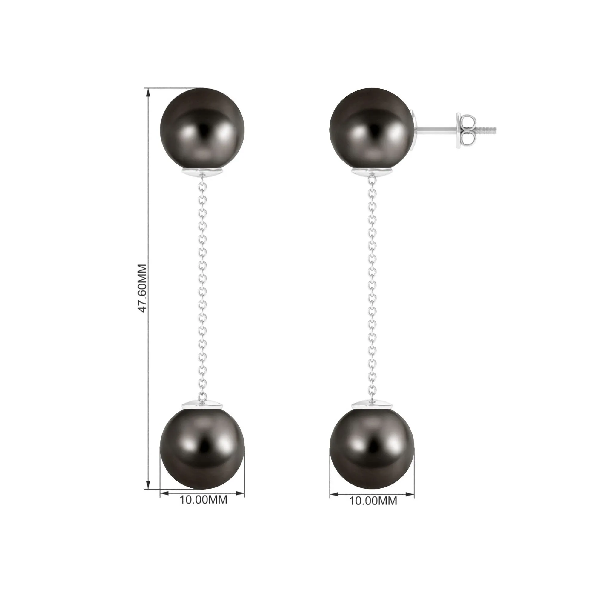 Simple Tahitian Pearl Long Chain Dangle Earrings