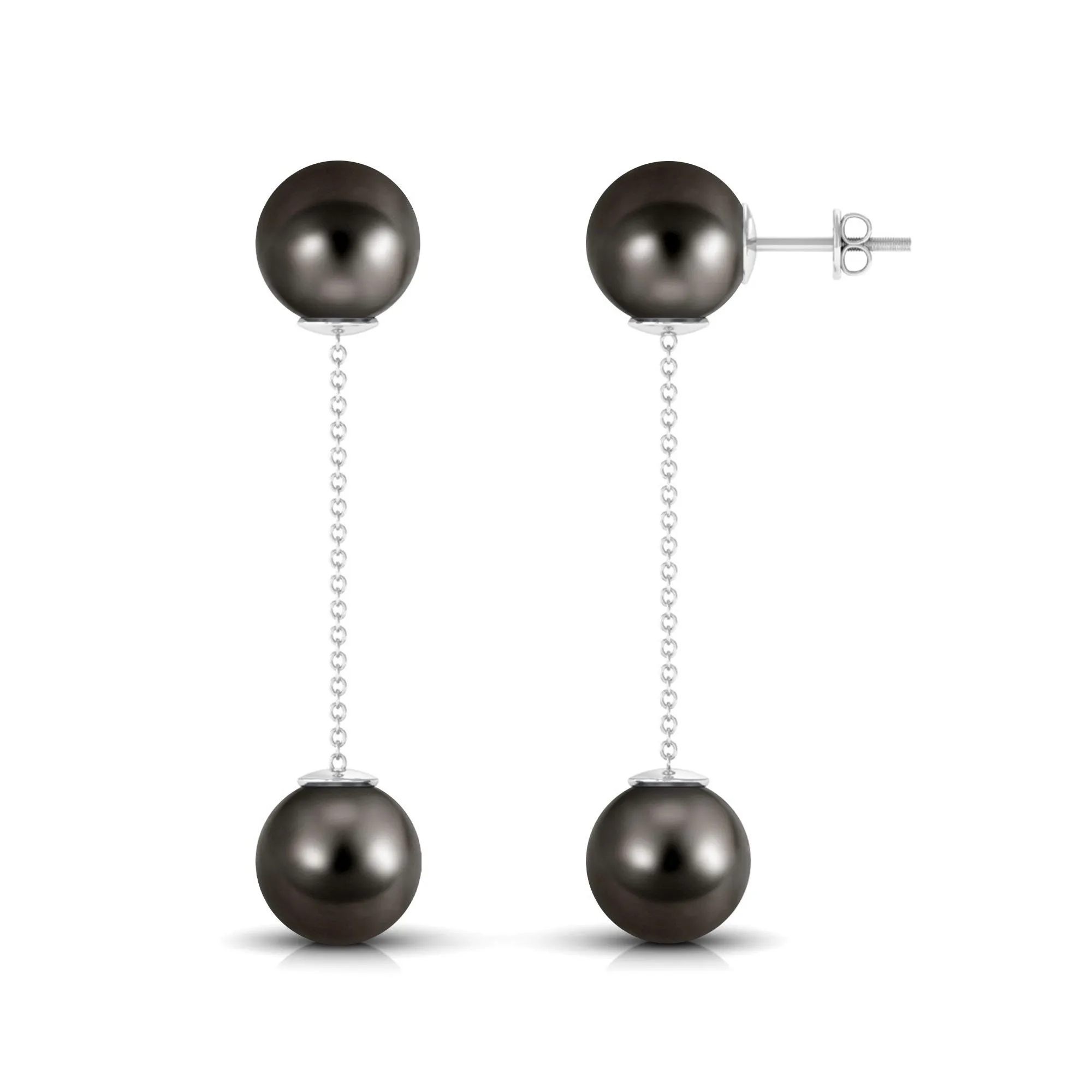 Simple Tahitian Pearl Long Chain Dangle Earrings