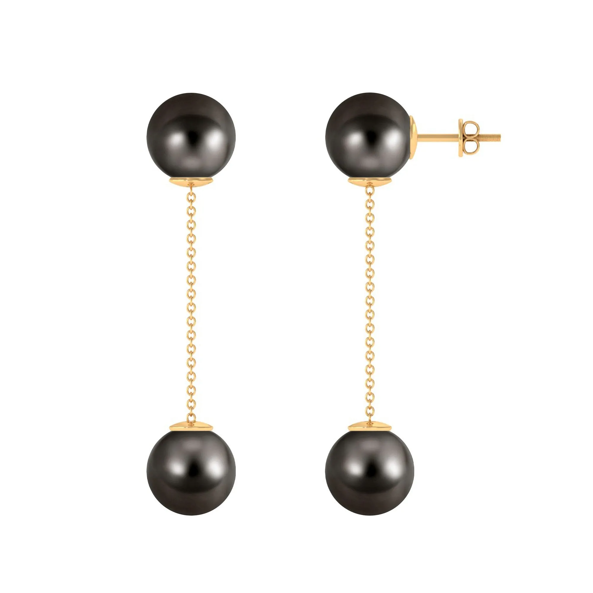 Simple Tahitian Pearl Long Chain Dangle Earrings