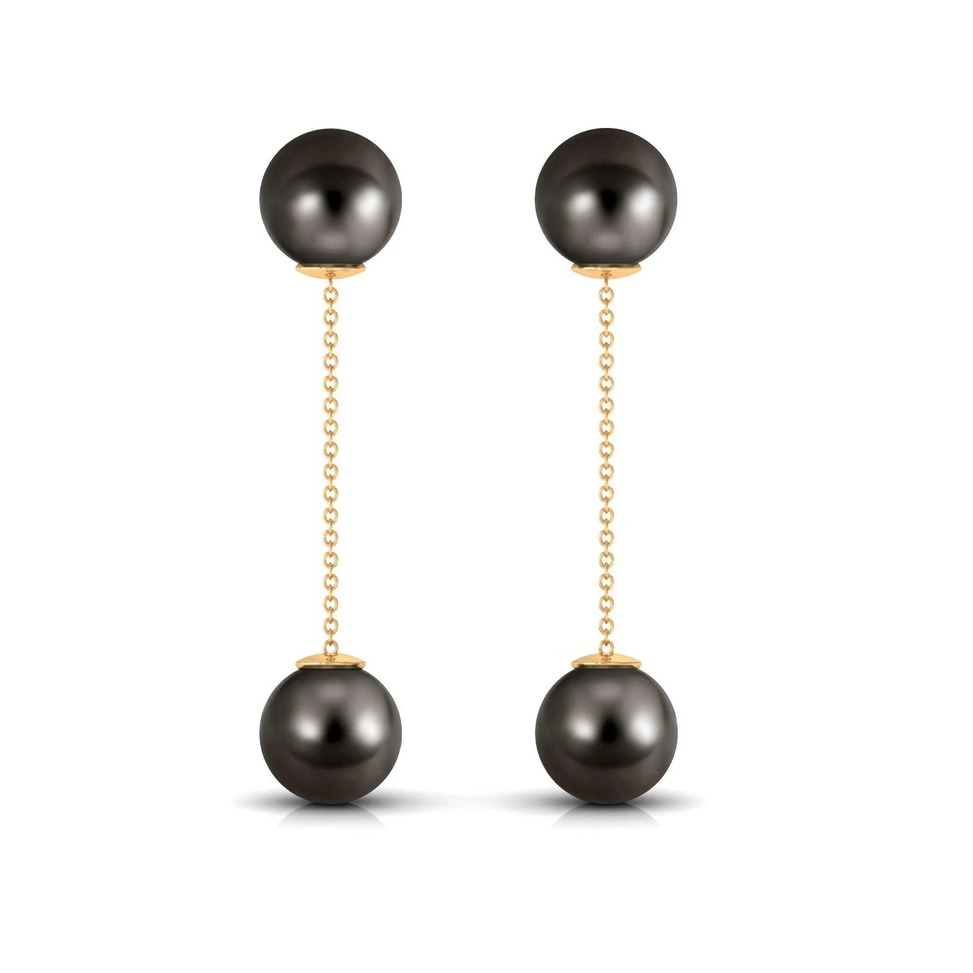 Simple Tahitian Pearl Long Chain Dangle Earrings
