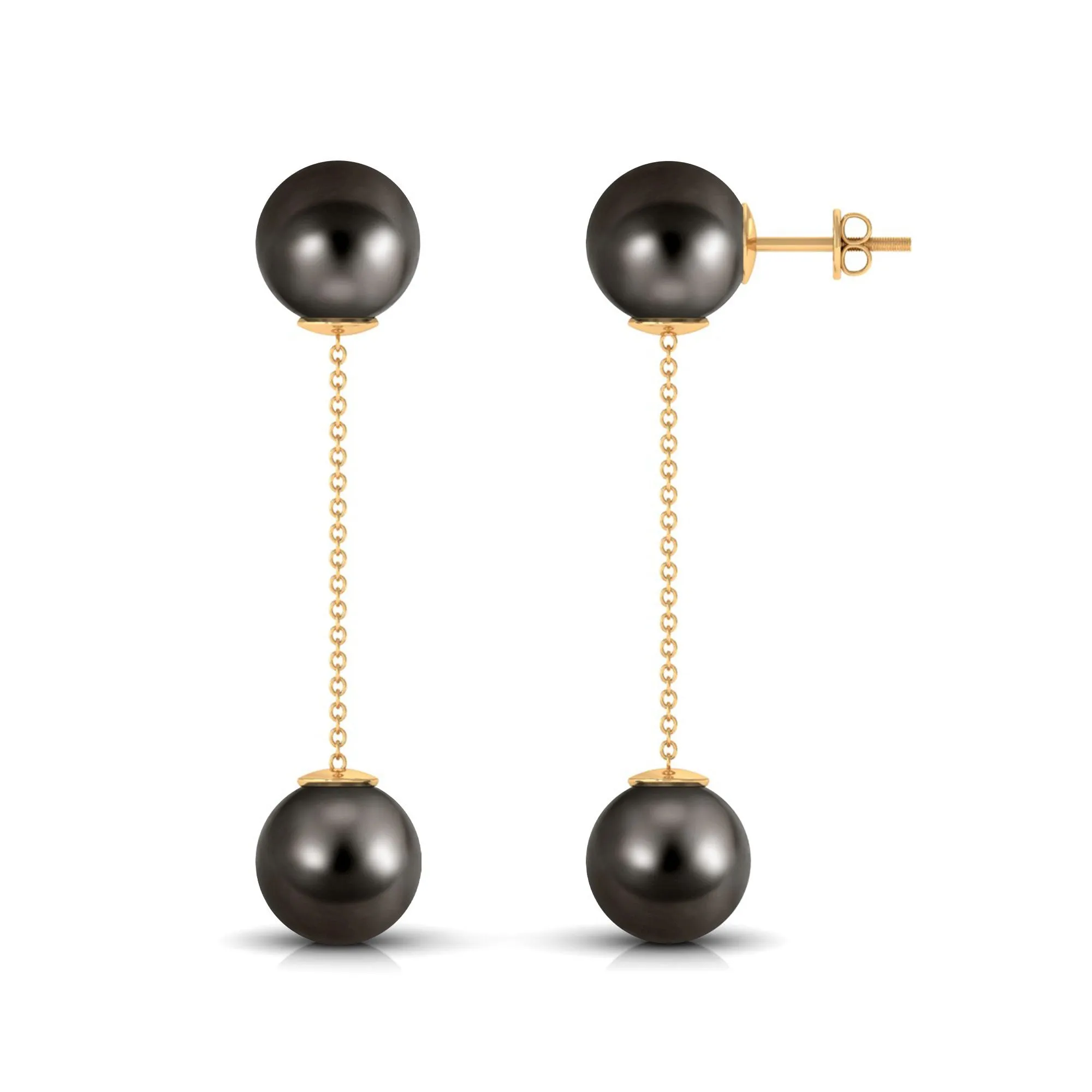 Simple Tahitian Pearl Long Chain Dangle Earrings