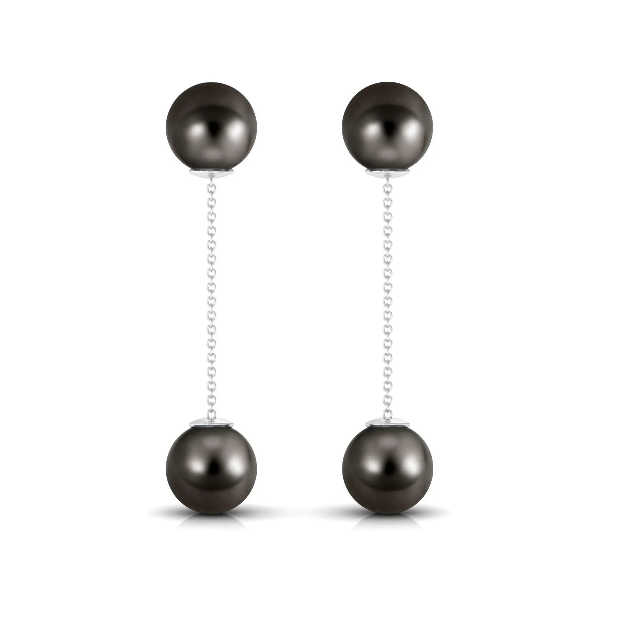 Simple Tahitian Pearl Long Chain Dangle Earrings