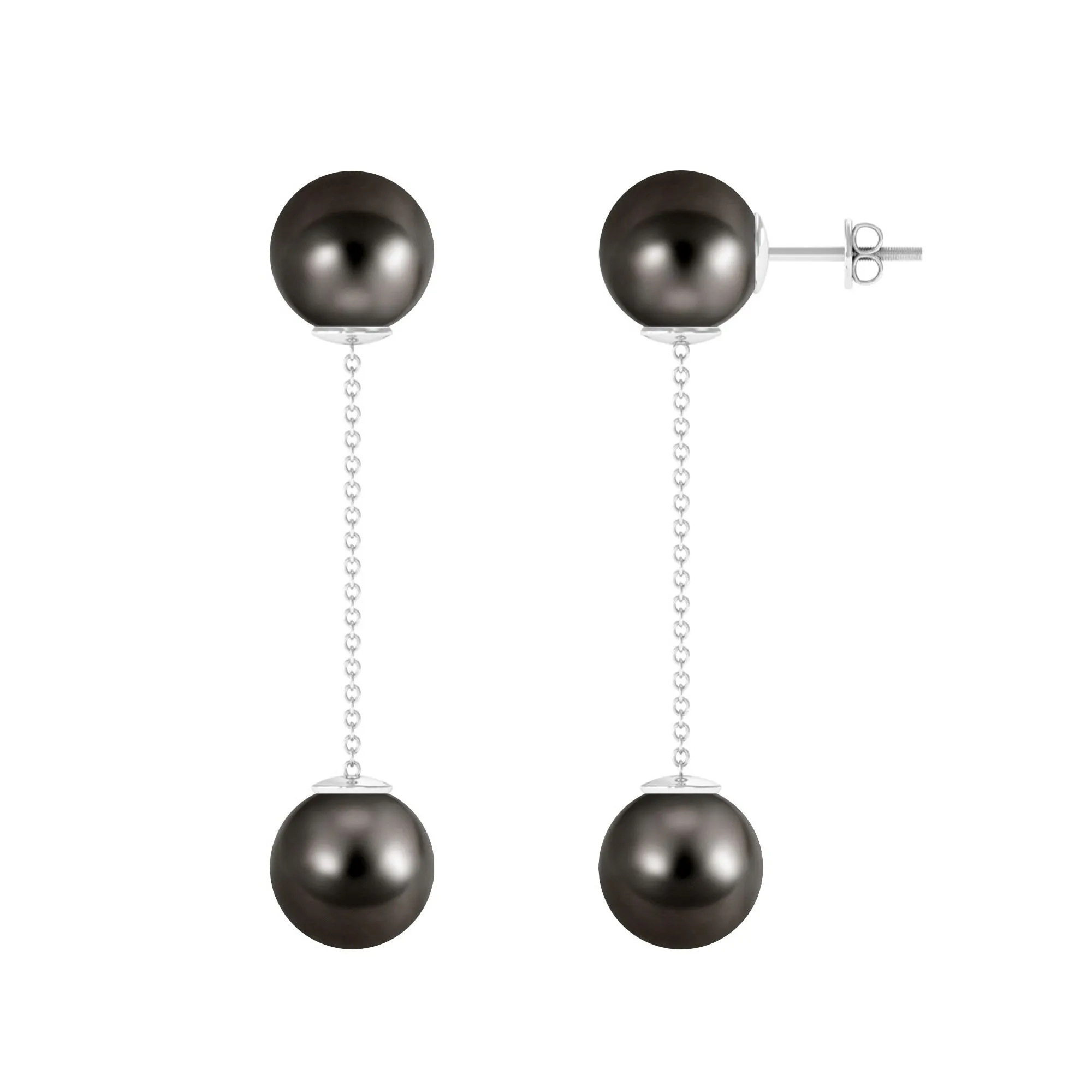 Simple Tahitian Pearl Long Chain Dangle Earrings