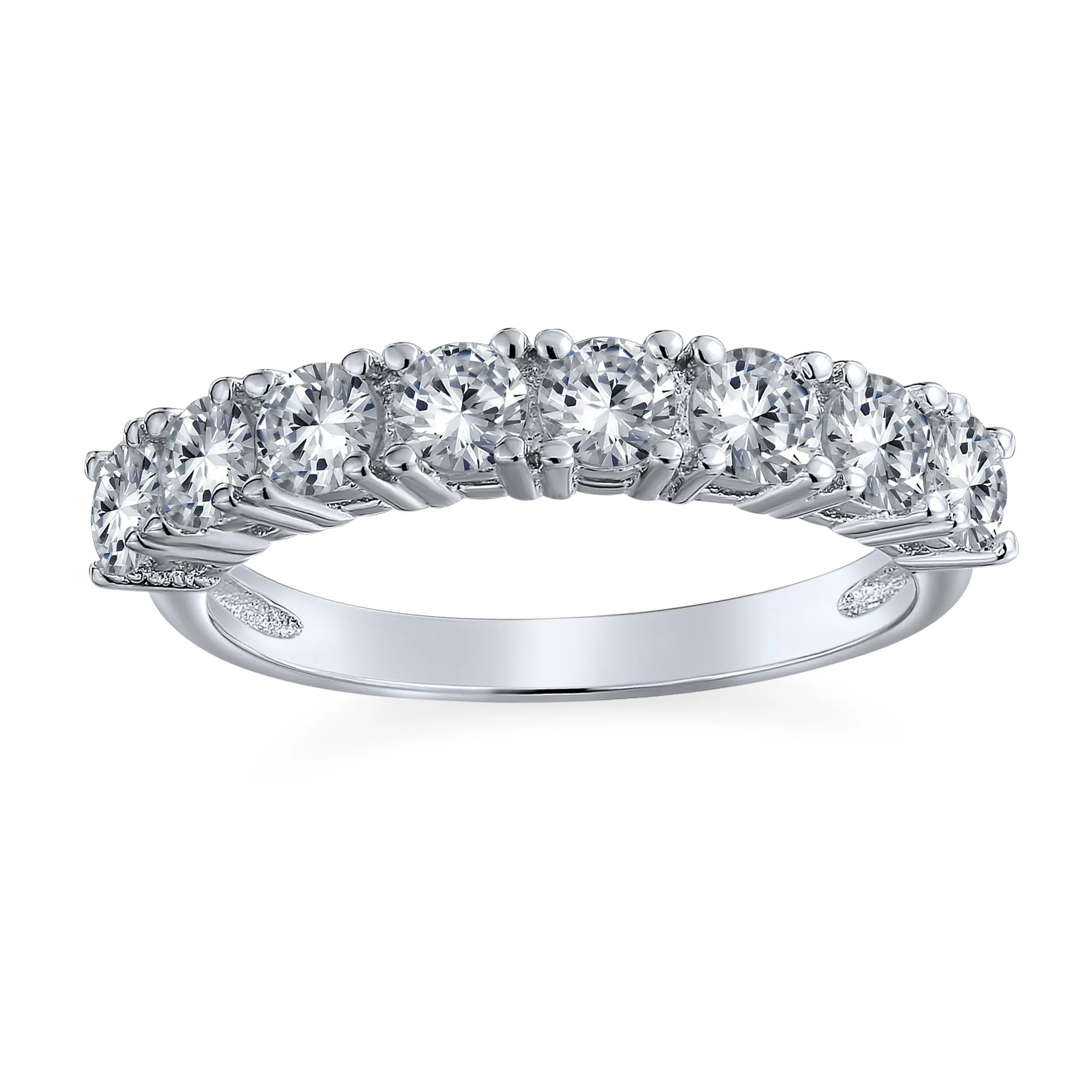 Simple Thin Round CZ Stackable Cocktail Statement Ring Sterling Silver Band