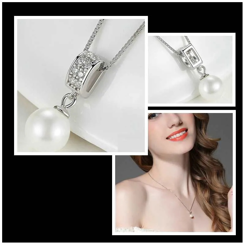 Single Pearl Necklace- Sterling Silver Necklace for Women