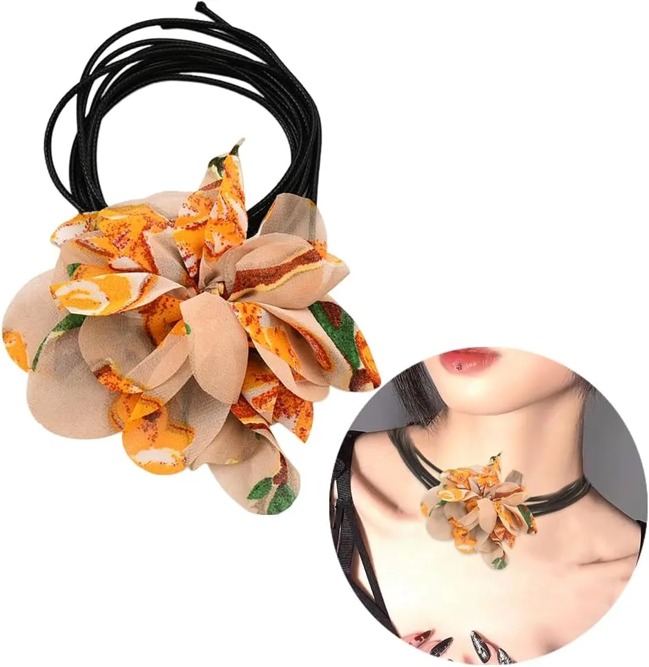 Sisadodo Floral Flower Choker Necklace for Women Big Floral Choker Necklaces for Girls Artificial Flower Neck Tie Collar Necklaces