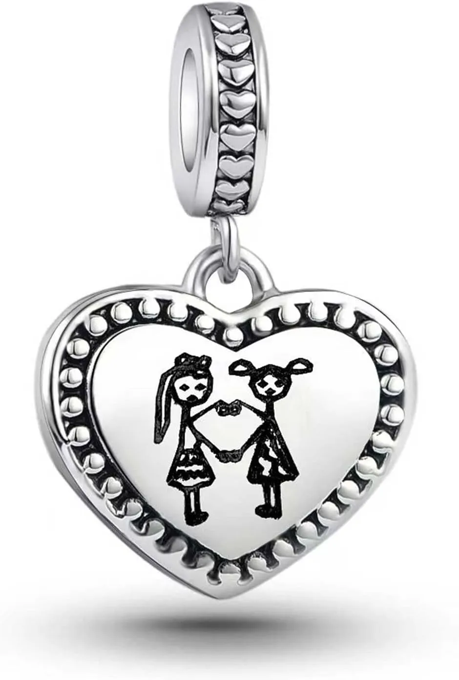 Sister Friends Friendship Love Heart Charm Compatible with Pandora Charms Bracelets for Women