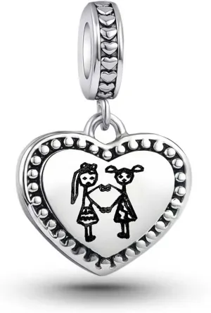Sister Friends Friendship Love Heart Charm Compatible with Pandora Charms Bracelets for Women