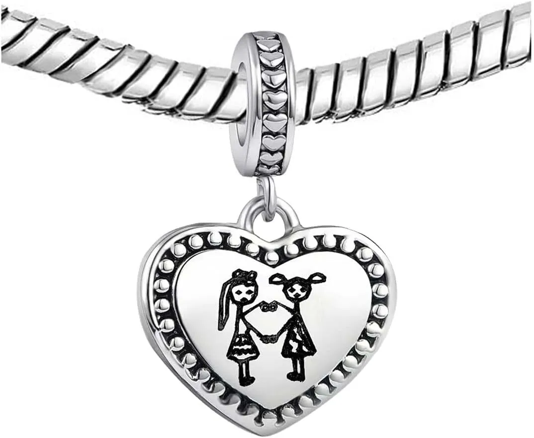 Sister Friends Friendship Love Heart Charm Compatible with Pandora Charms Bracelets for Women