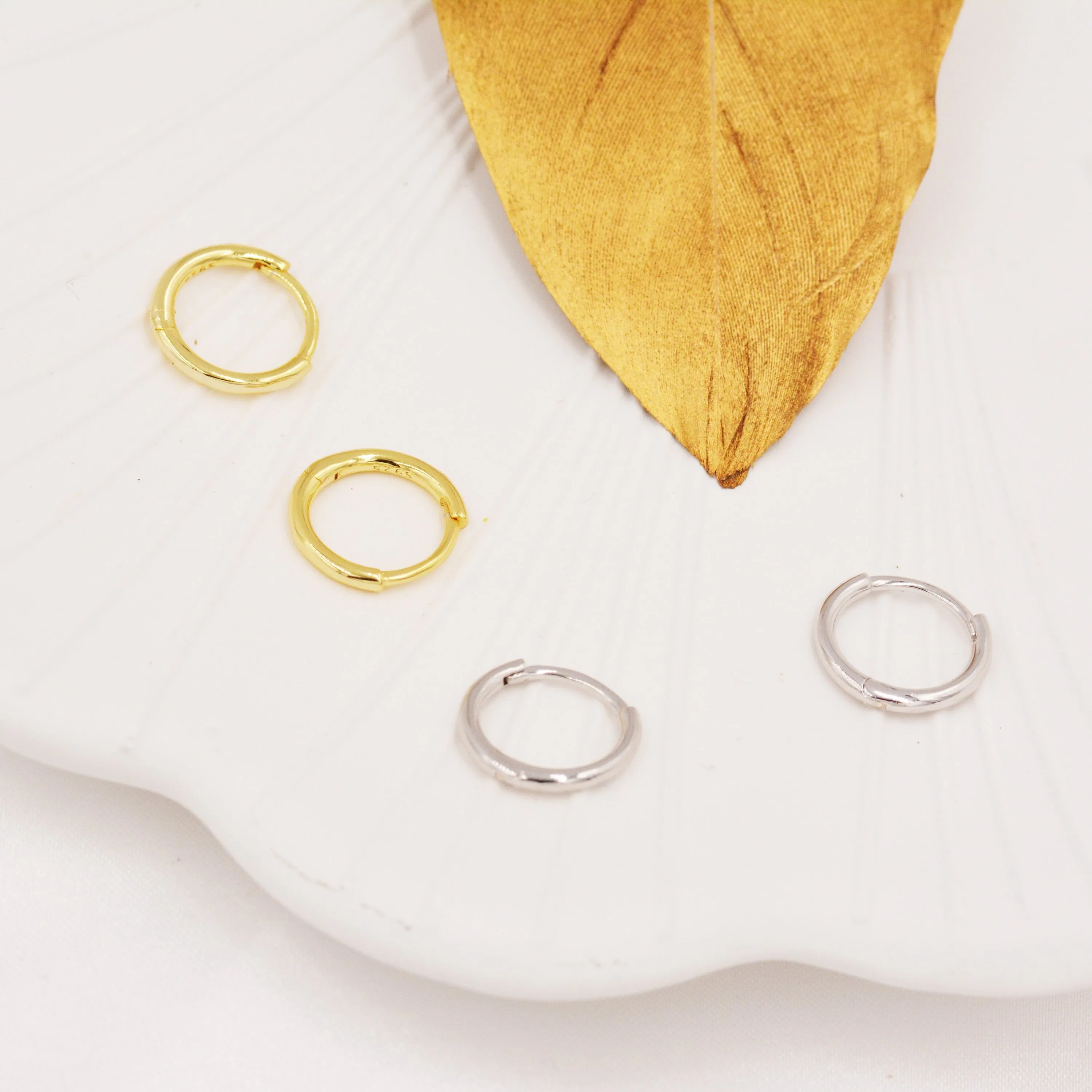 Skinny Huggie Hoops in Sterling Silver,  8mm and 10mm Hoops, Silver or Gold, Simple Hoop Earrings