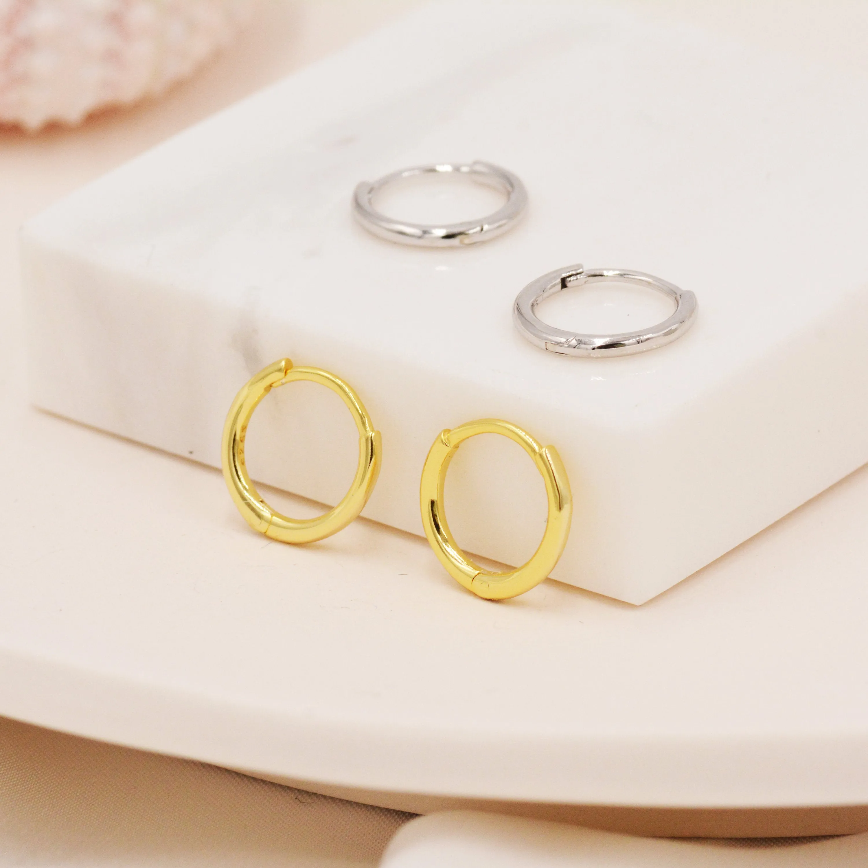 Skinny Huggie Hoops in Sterling Silver,  8mm and 10mm Hoops, Silver or Gold, Simple Hoop Earrings