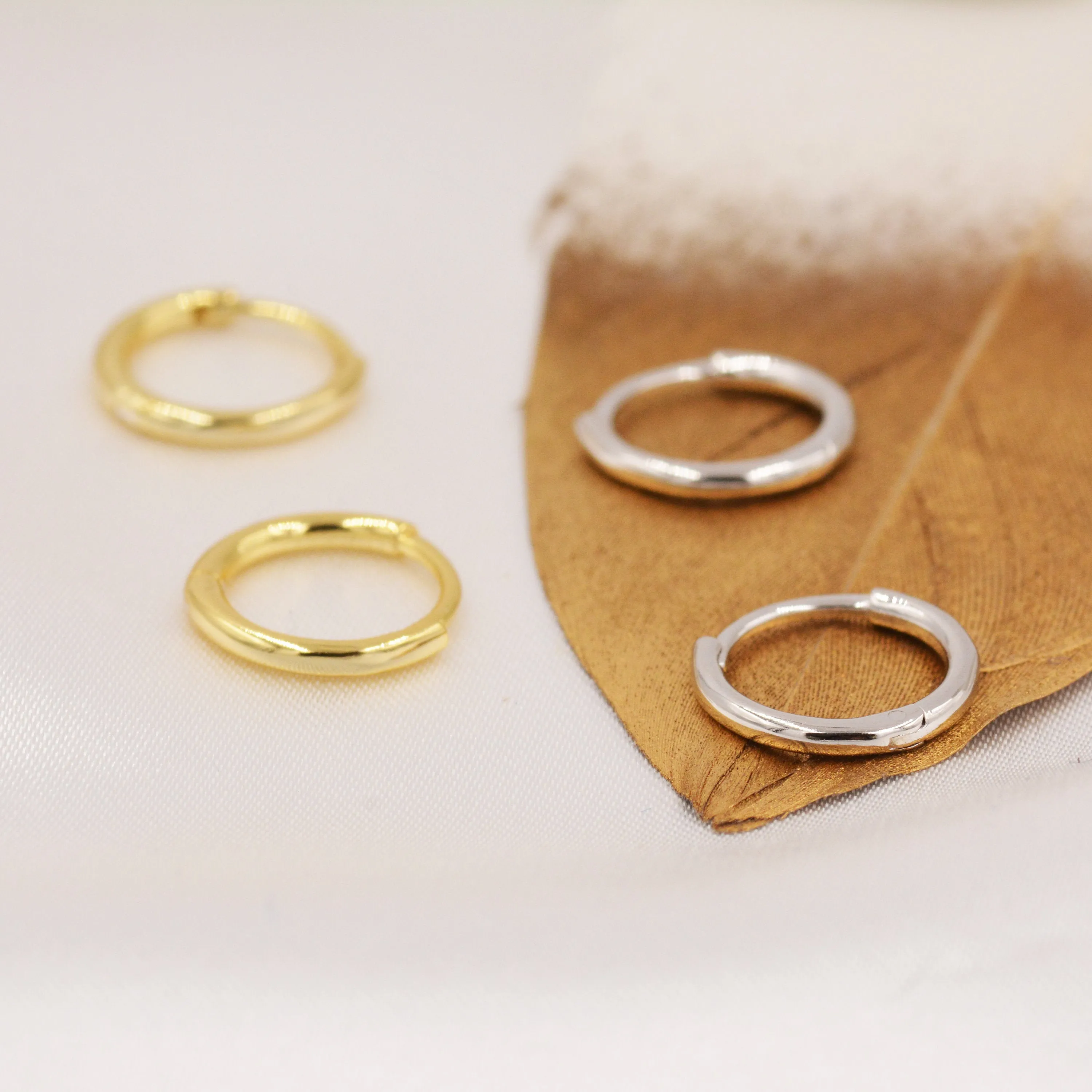 Skinny Huggie Hoops in Sterling Silver,  8mm and 10mm Hoops, Silver or Gold, Simple Hoop Earrings
